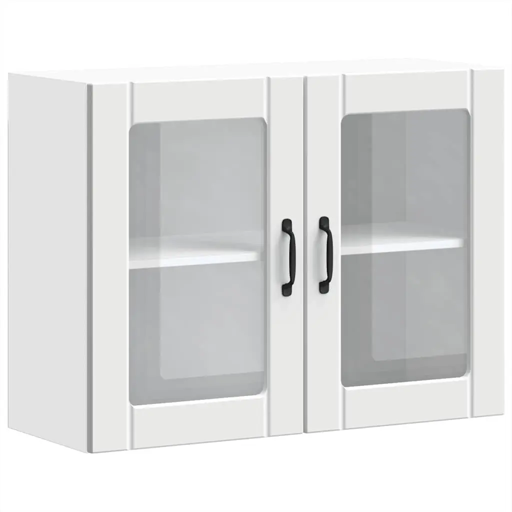 Kitchen Wall Cabinet Glass Door White Engineered Wood Storage Organiser