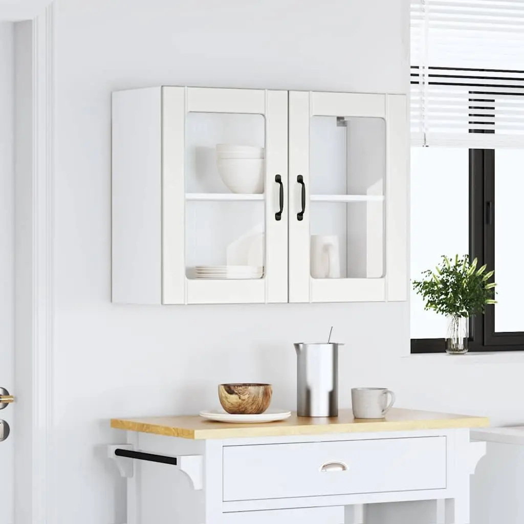 Kitchen Wall Cabinet Glass Door White Engineered Wood Storage Organiser