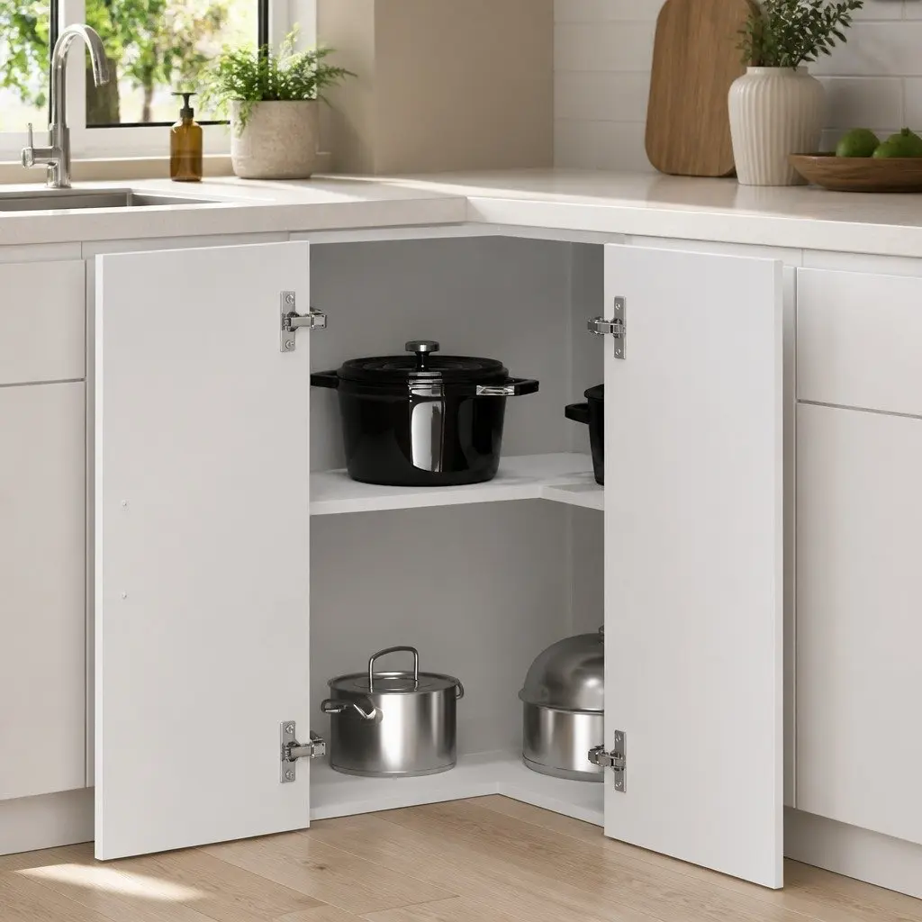 Kitchen Corner Cabinet Wall Mounted White Engineered Wood Storage