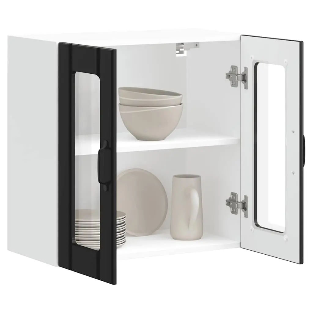Kitchen Wall Cabinet Glass Door Black Engineered Wood Storage Organiser