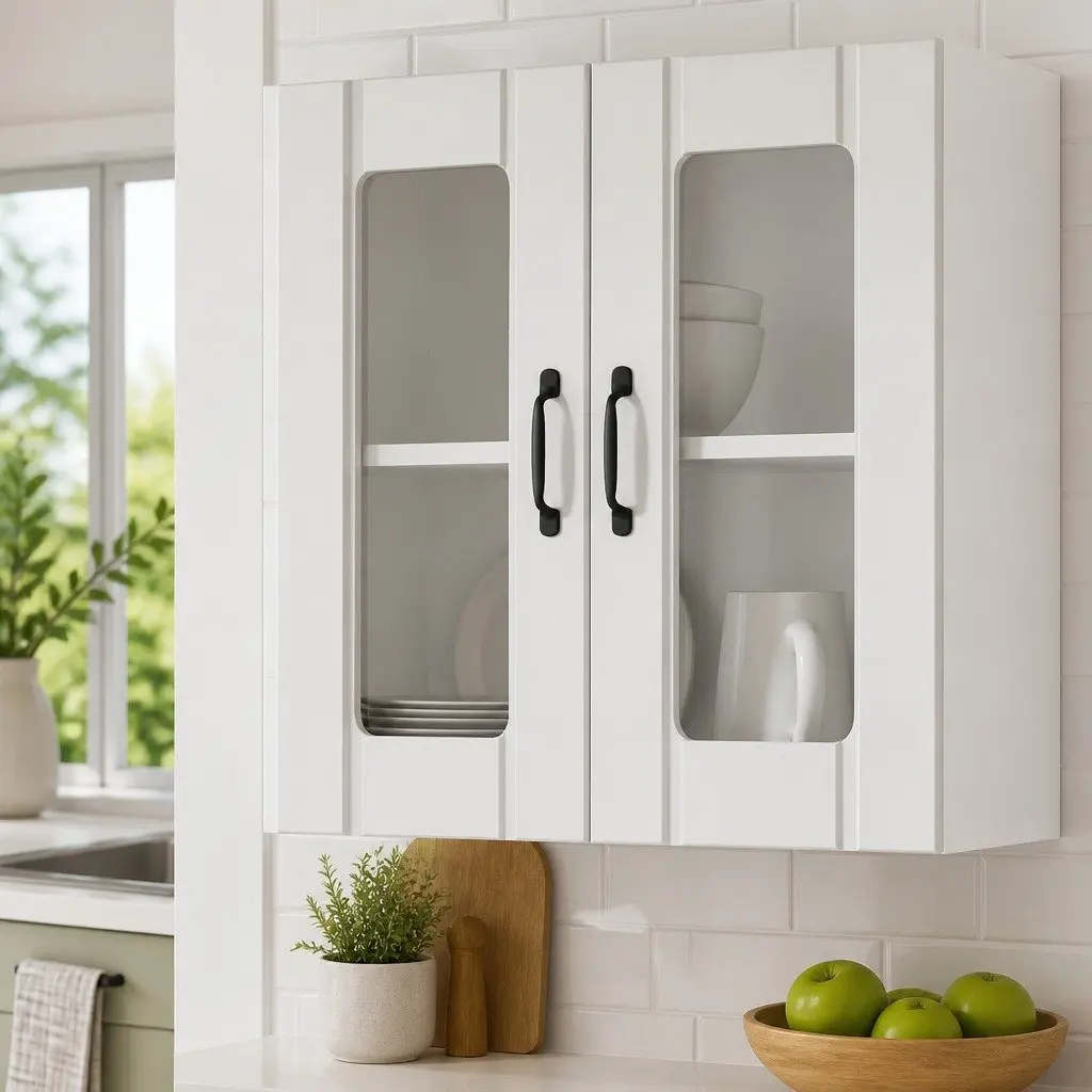 Engineered Wood Kitchen Wall Cabinet Storage Cupboard with Glass Door White Mounted