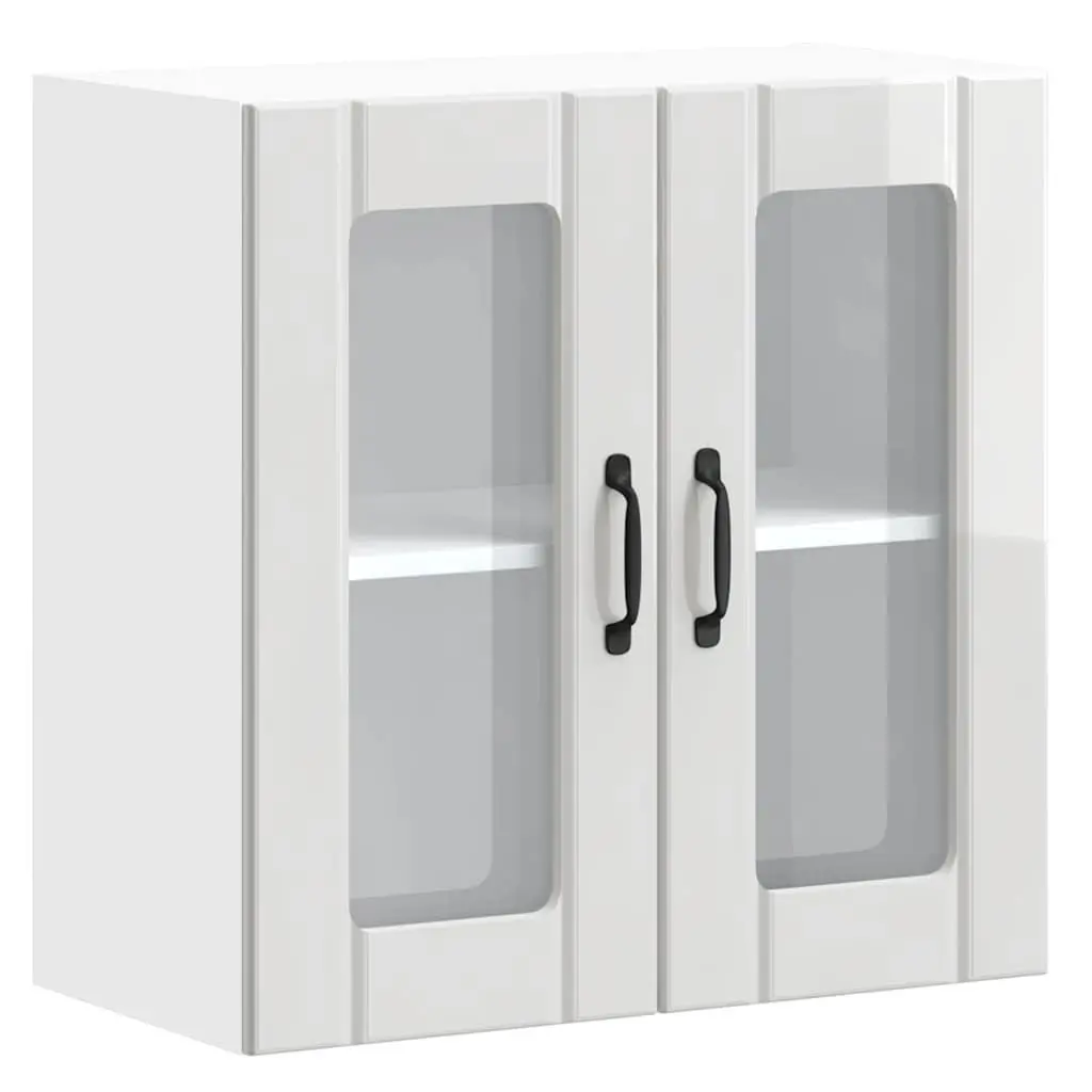 Engineered Wood Kitchen Wall Cabinet Storage Cupboard with Glass Door White Mounted