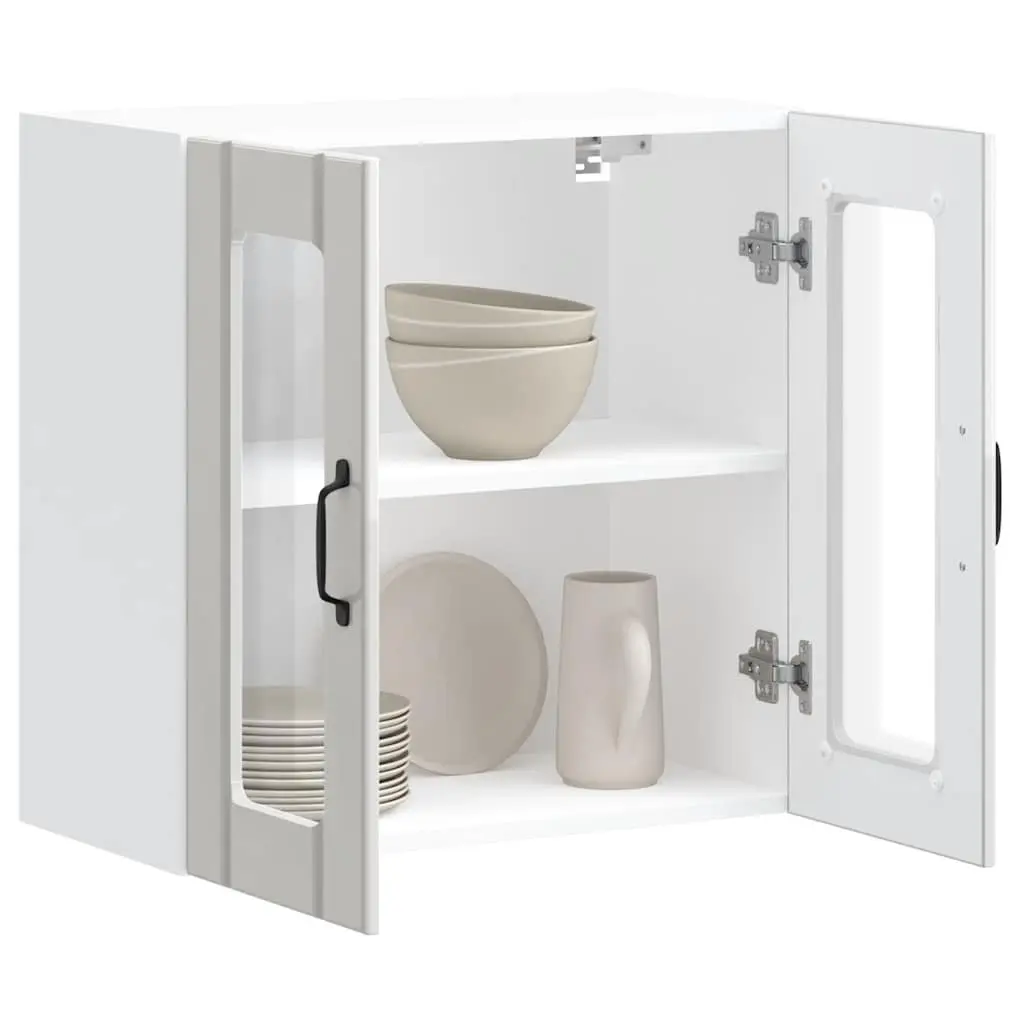 Engineered Wood Kitchen Wall Cabinet Storage Cupboard with Glass Door White Mounted