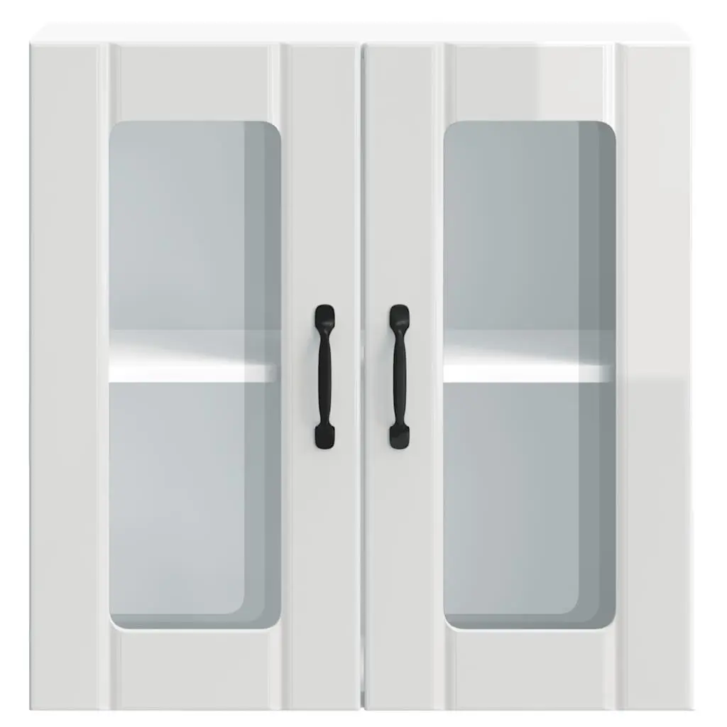 Engineered Wood Kitchen Wall Cabinet Storage Cupboard with Glass Door White Mounted
