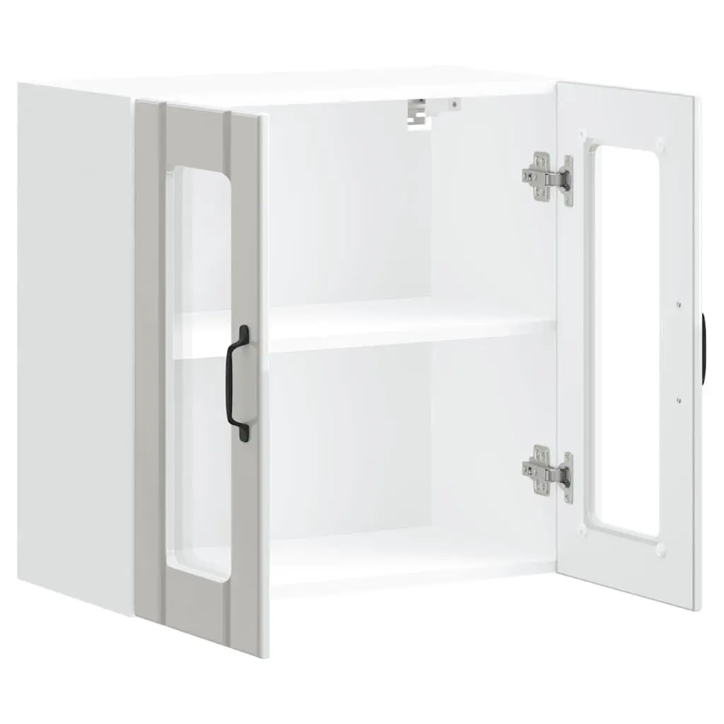 Engineered Wood Kitchen Wall Cabinet Storage Cupboard with Glass Door White Mounted