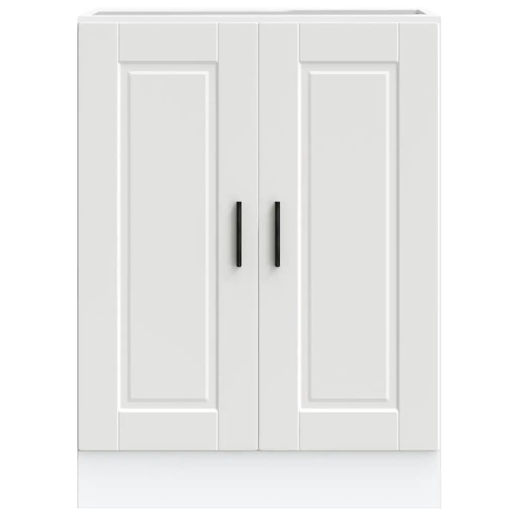 Kitchen Base Cabinet White Engineered Wood Storage Cupboard with Adjustable Feet