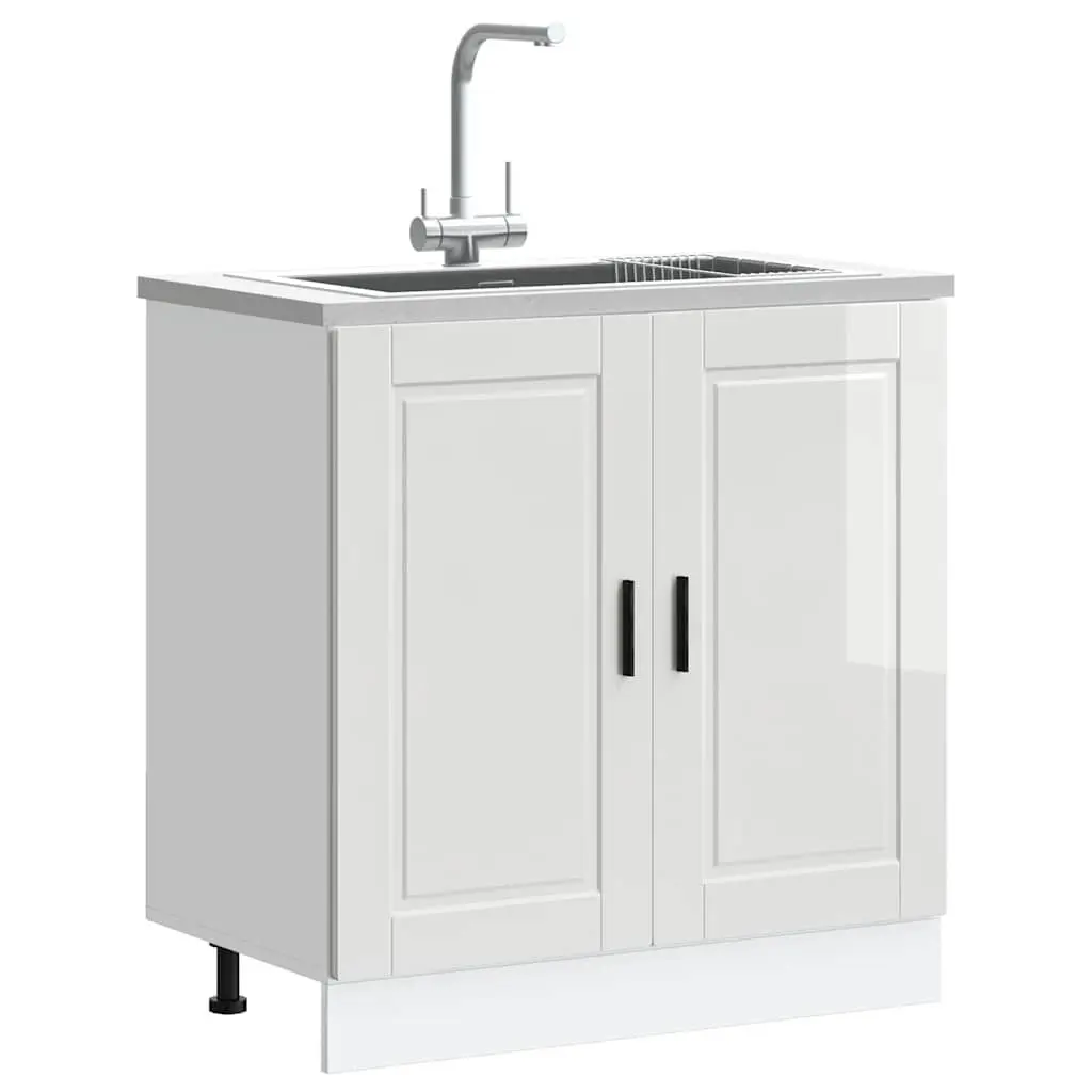 Sink Base Cabinet Kitchen Storage White High Gloss Engineered Wood 80x46x81.5cm