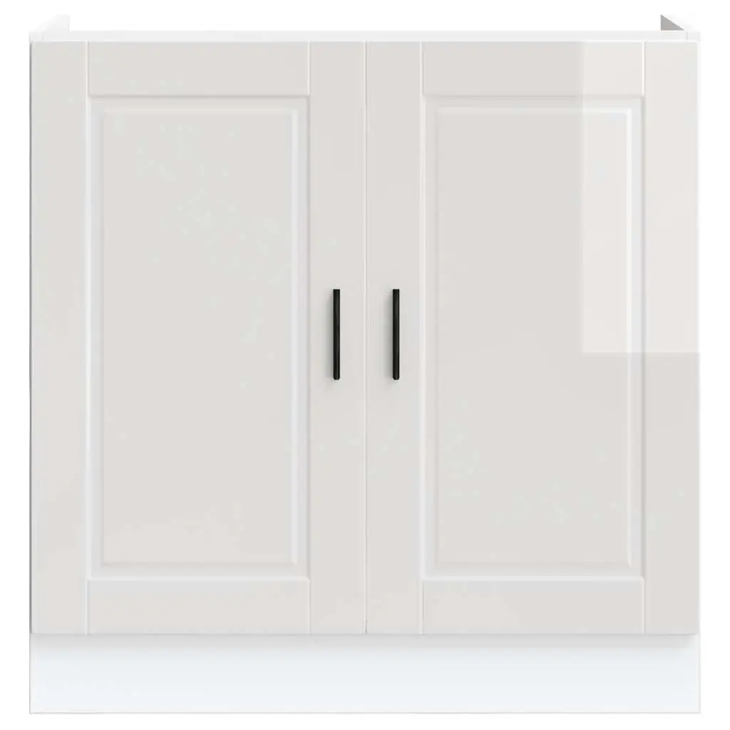 Sink Base Cabinet Kitchen Storage White High Gloss Engineered Wood 80x46x81.5cm