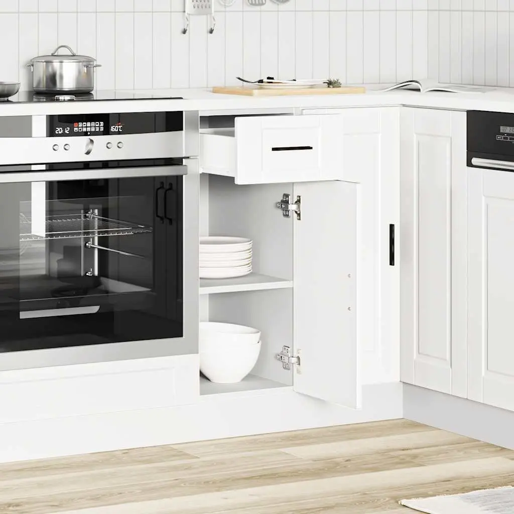 White Engineered Wood Kitchen Storage Base Cabinet with Adjustable Feet