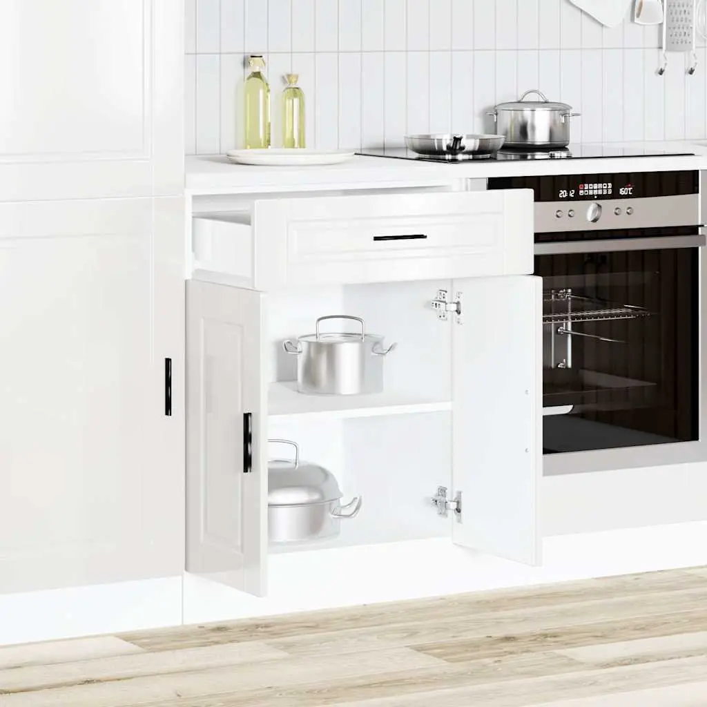 Kitchen Base Cabinet White High Gloss Engineered Wood Storage Cupboard Unit