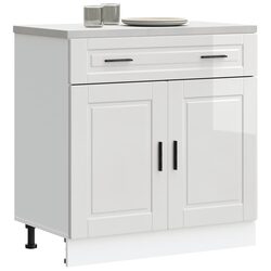 Engineered Wood Kitchen Base Cabinet - White, High Gloss