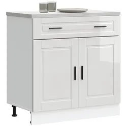 Engineered Wood Kitchen Base Cabinet - White, High Gloss