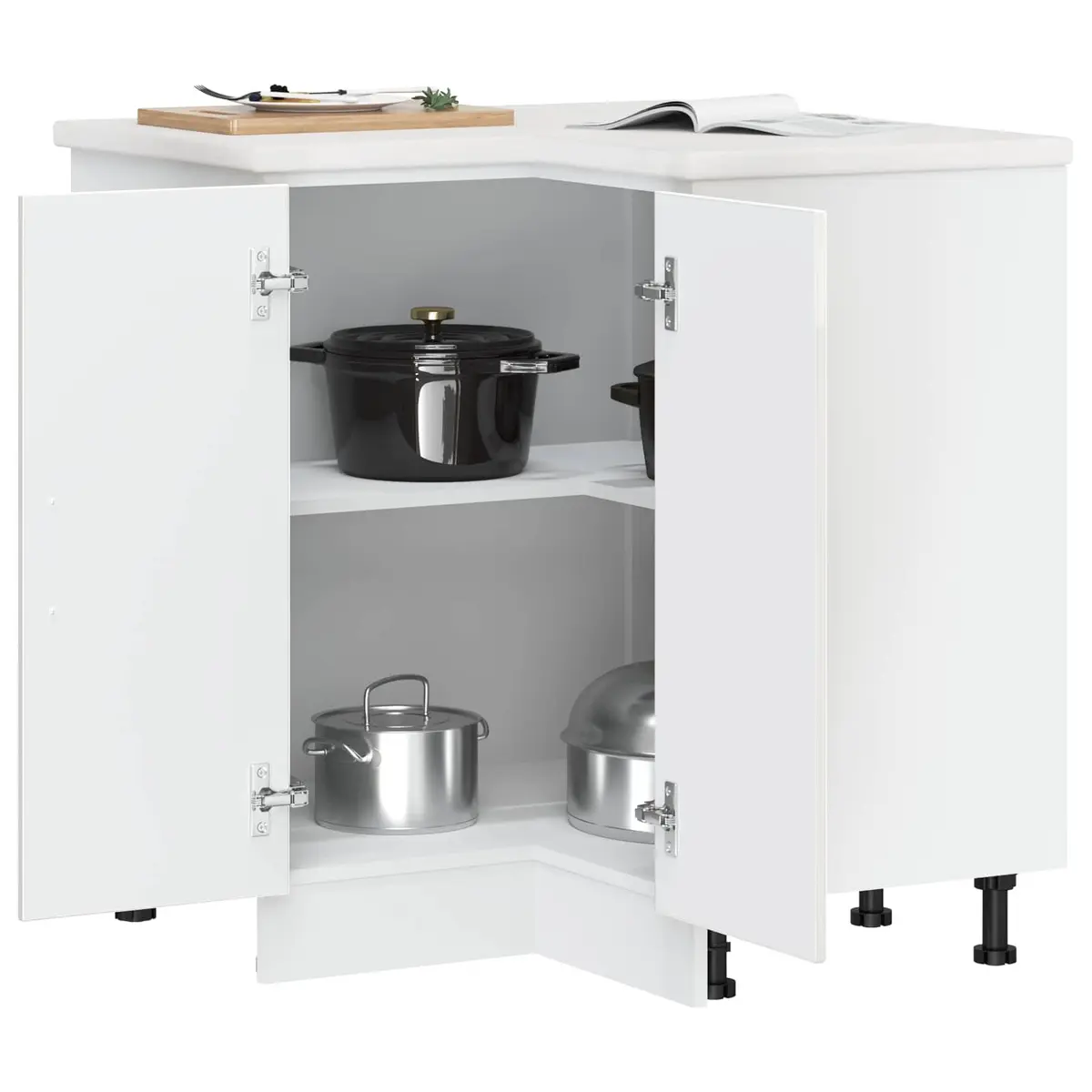 Kitchen Corner Base Cabinet White High Gloss Engineered Wood Storage Cupboard