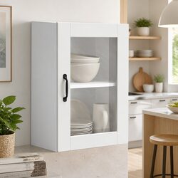 Kitchen Wall Cabinet Glass Door White Storage Unit Mounted Organiser