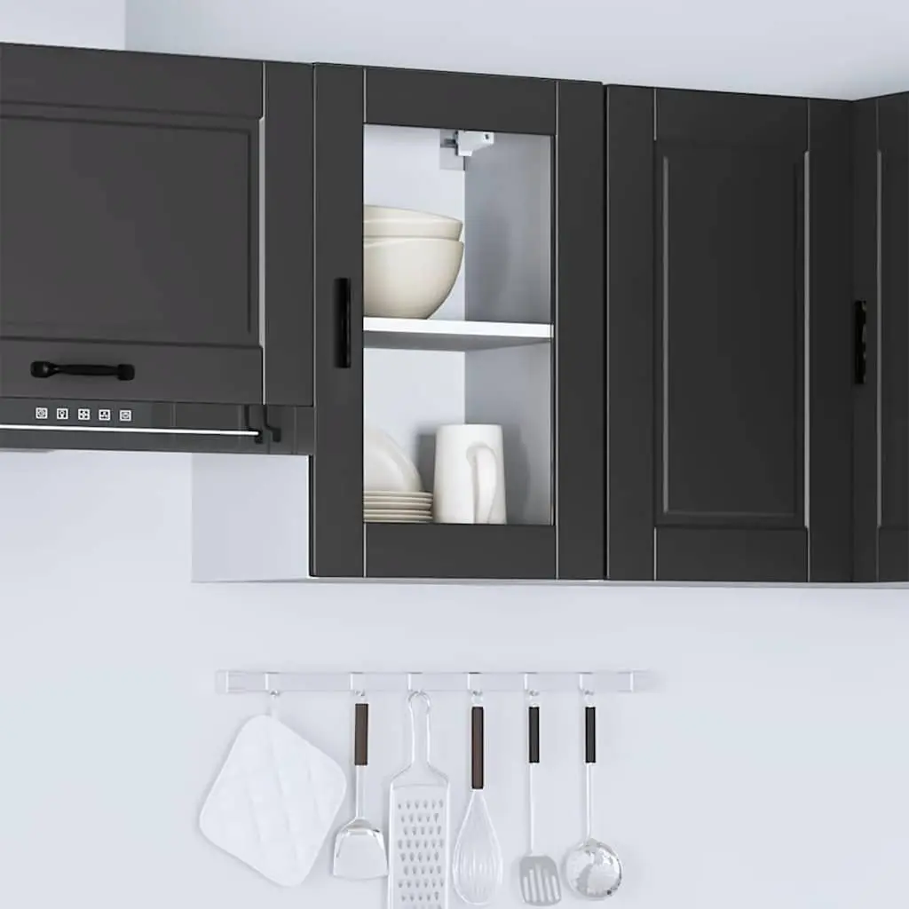 Kitchen Wall Cabinet Black Glass Door Storage Organiser Size