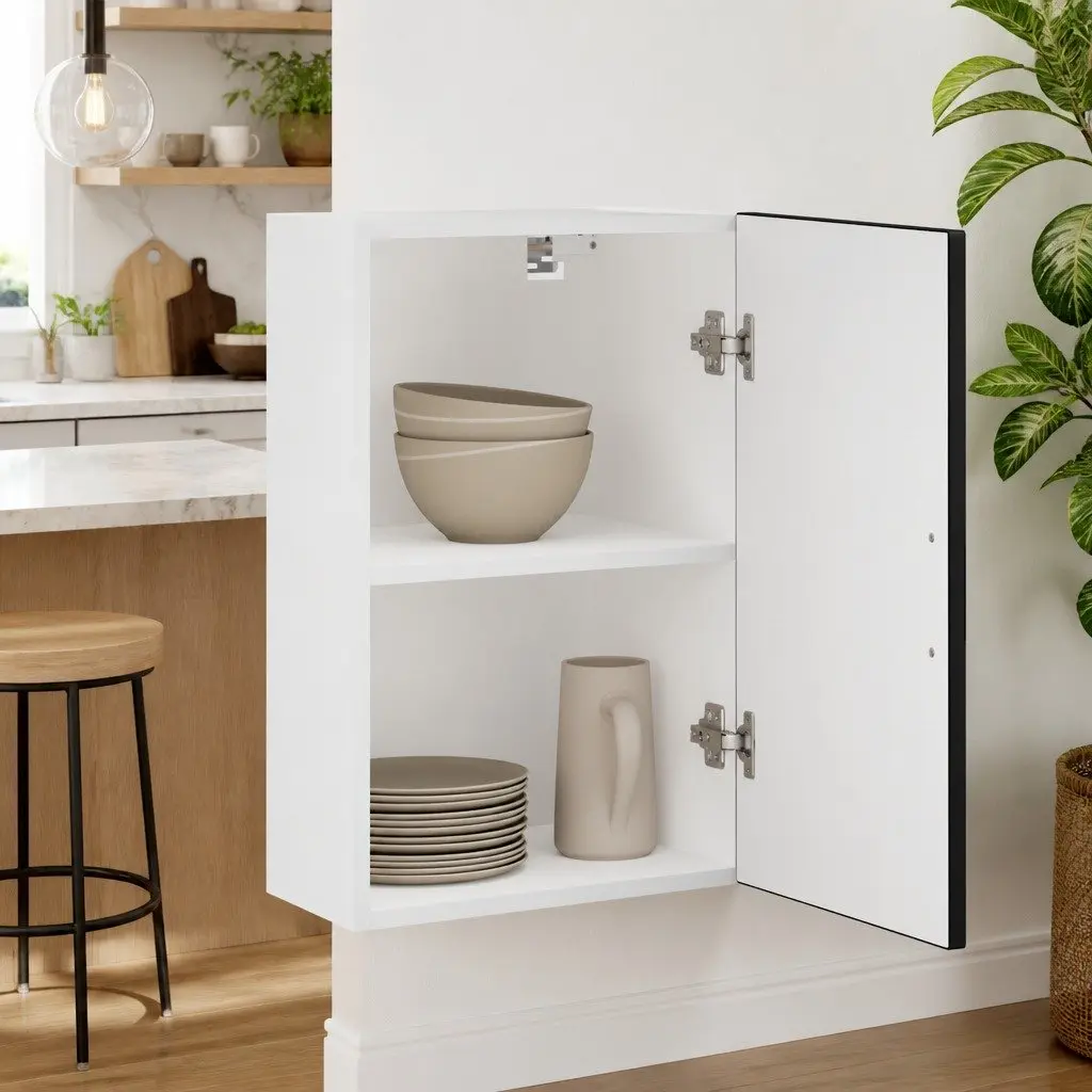 Black Engineered Wood Wall Cabinet