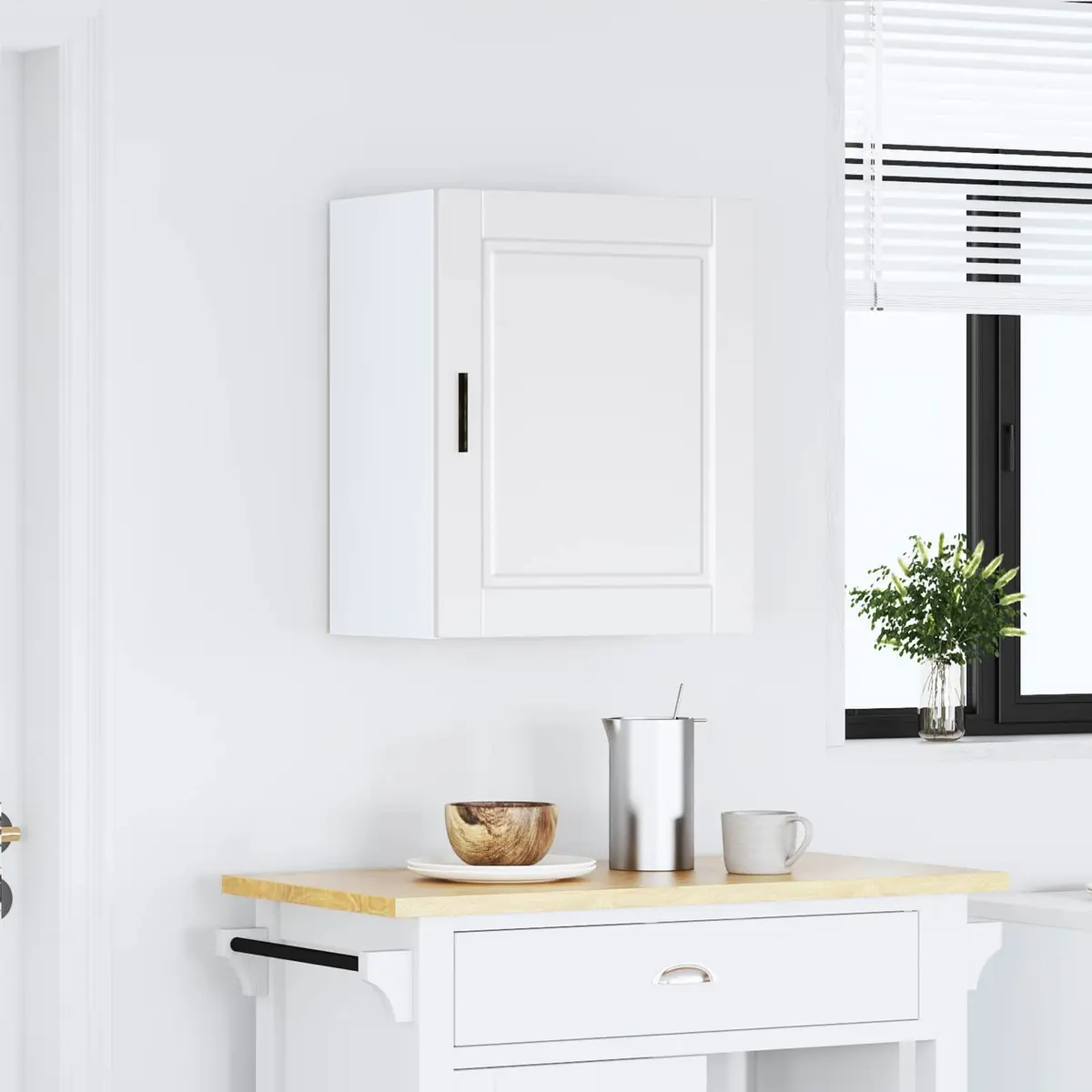 Wall Mounted Kitchen Cabinet White Engineered Wood Storage Cupboard