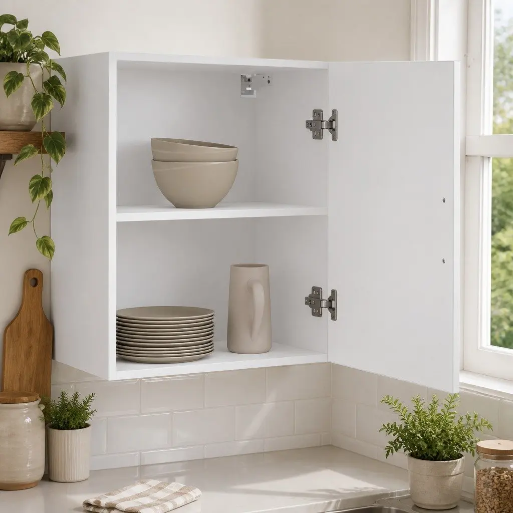 Kitchen Cabinets Wall Mounted 2 Piece White Engineered Wood Storage Cupboards