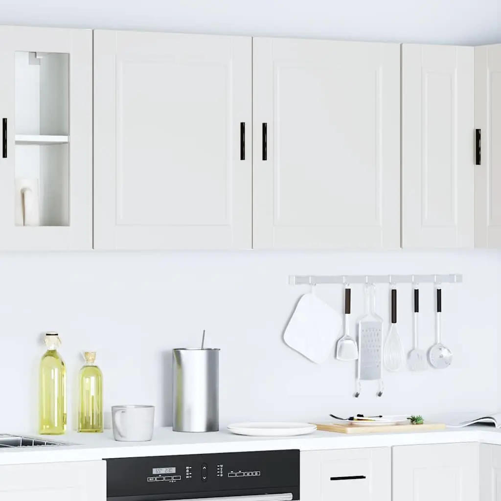 Kitchen Cabinets Wall Mounted 2 Piece White Engineered Wood Storage Cupboards