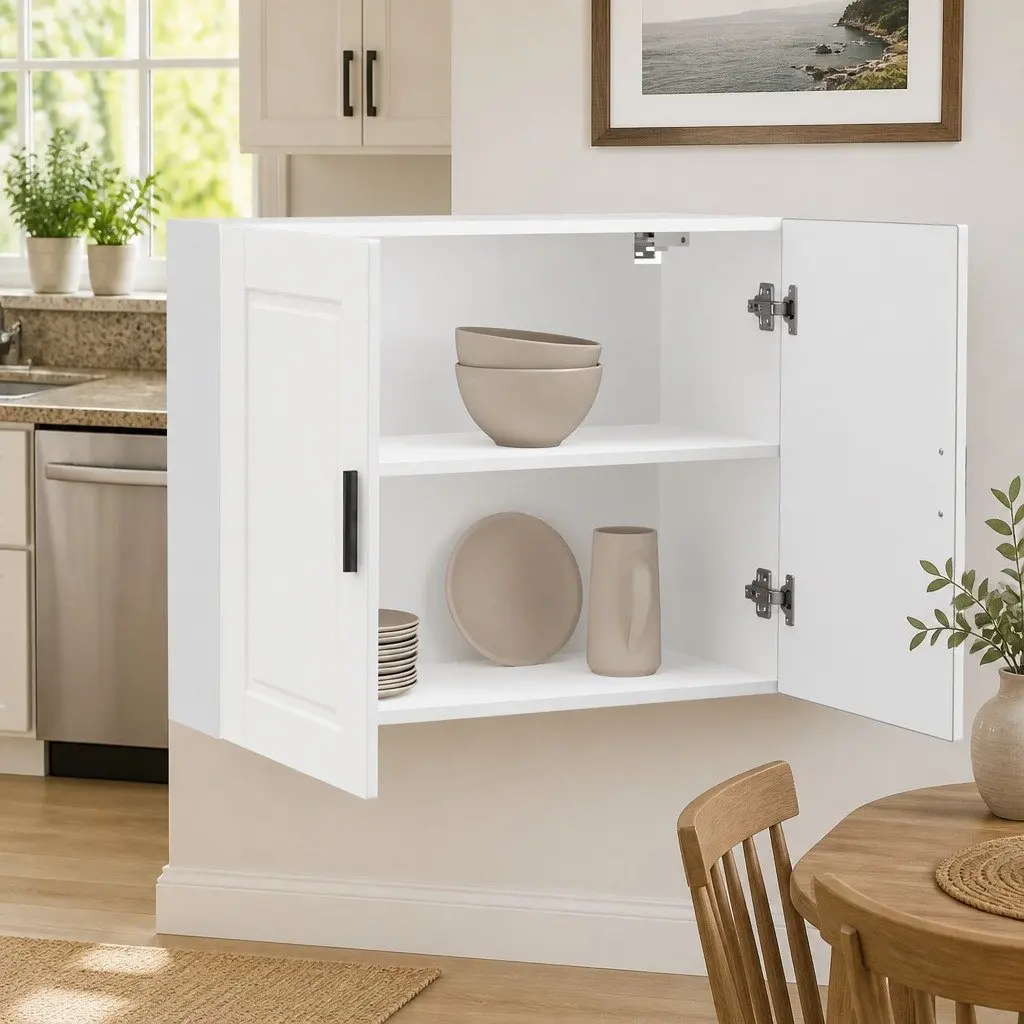 Kitchen Wall Cabinet White Engineered Wood Storage Cupboard Organiser Shelving
