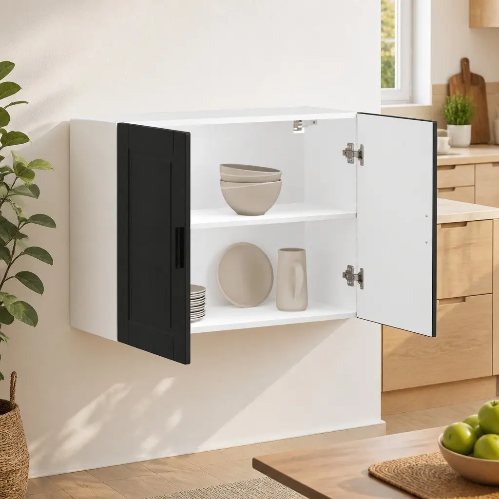 Engineered Wood Wall Cabinet in Black for Kitchen Use