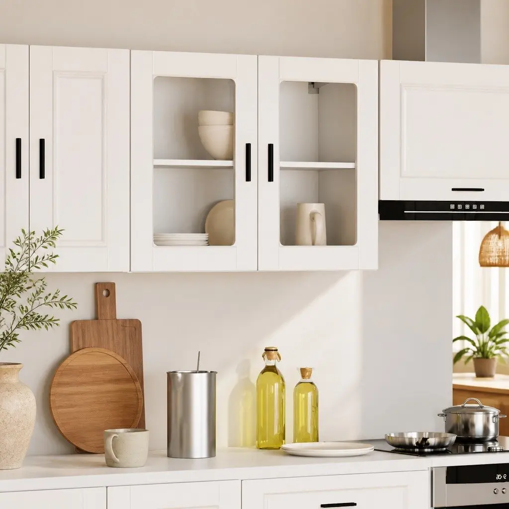 White Glass Door Kitchen Wall Cabinet