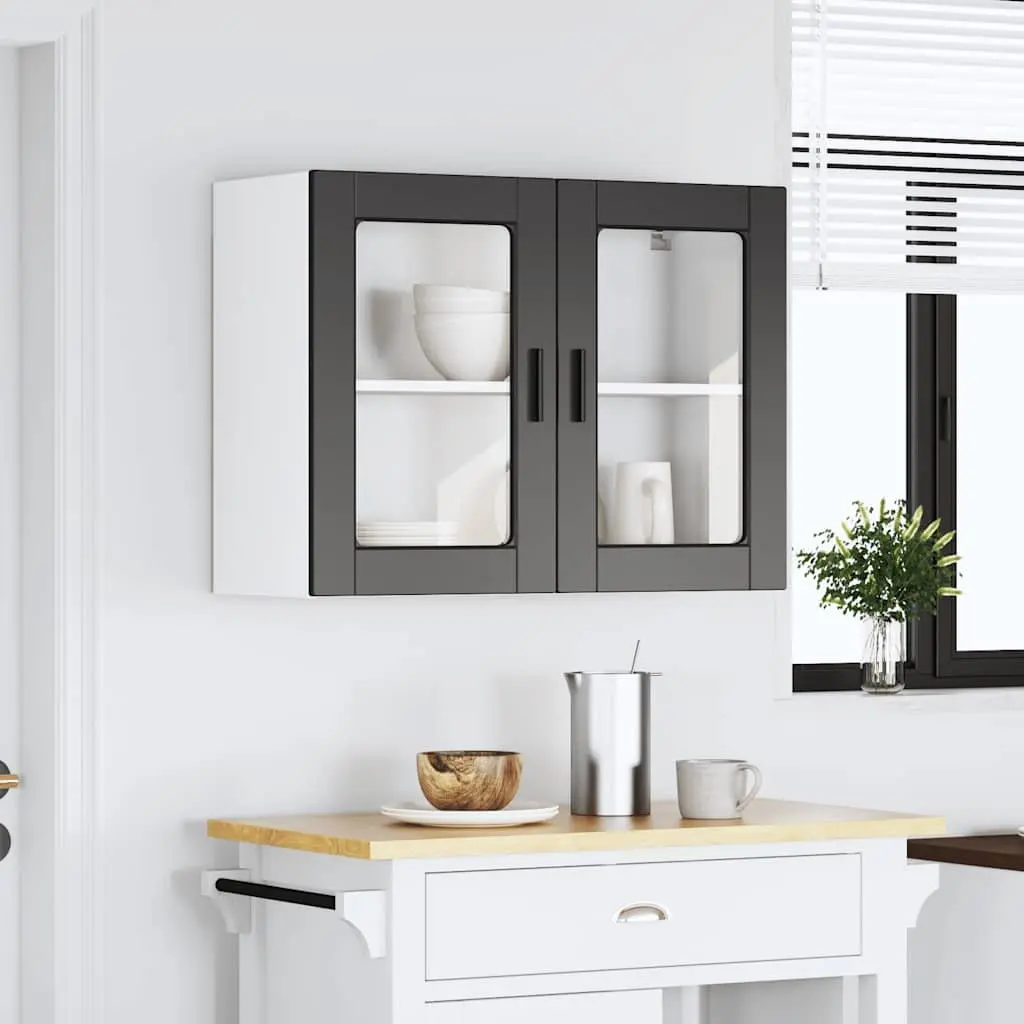 Kitchen Wall Cabinet Glass Door Black Storage Unit Wall-Mounted Organizer