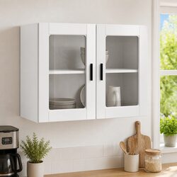 Engineered Wood Wall Cabinet with Glass Door, White Finish