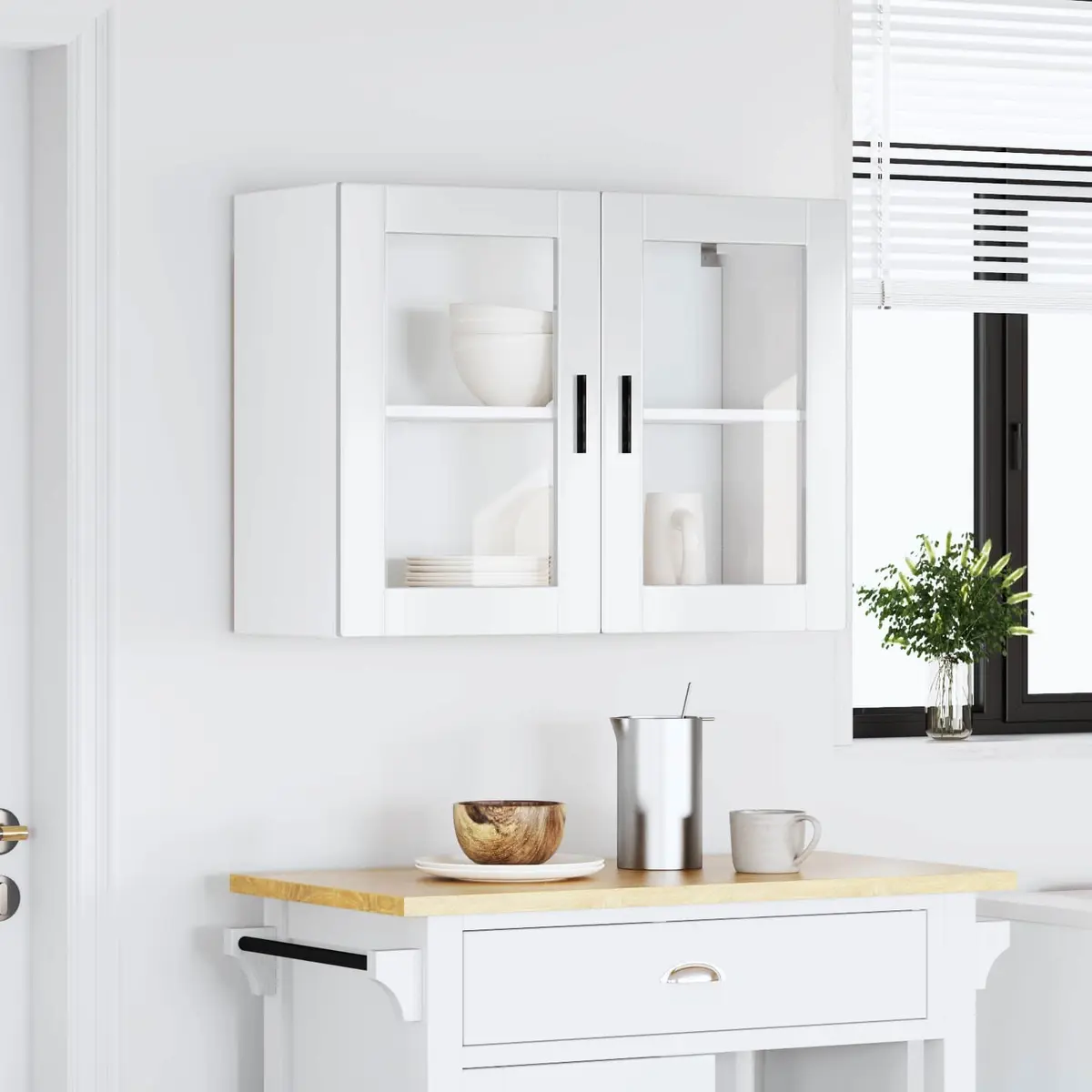 Wall-Mounted Kitchen Cabinet White High Gloss with Glass Door for Organizing Kitchen Space