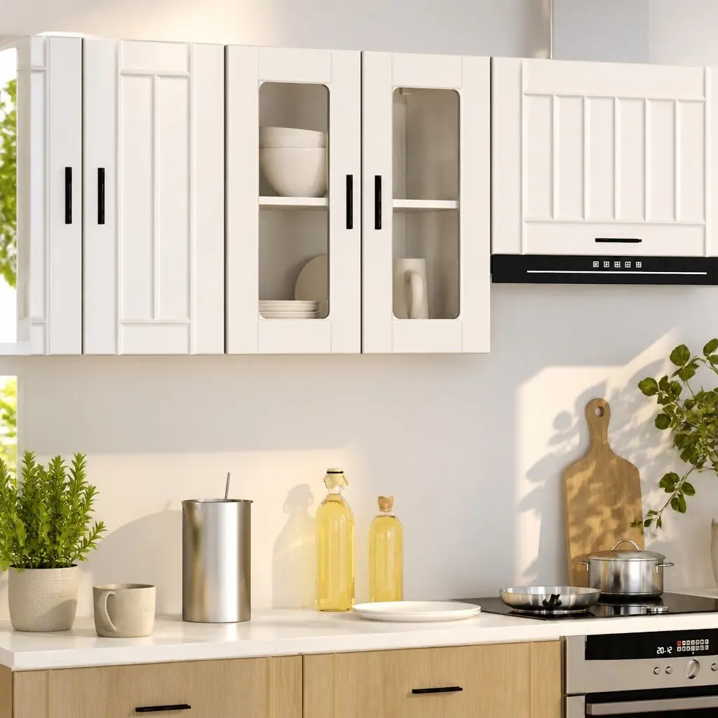 Kitchen Cabinet Wall-Mounted White Glass Door Storage Organiser
