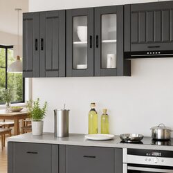 Wall-Mounted Kitchen Cabinet: Black, Glass Door, Engineered Wood