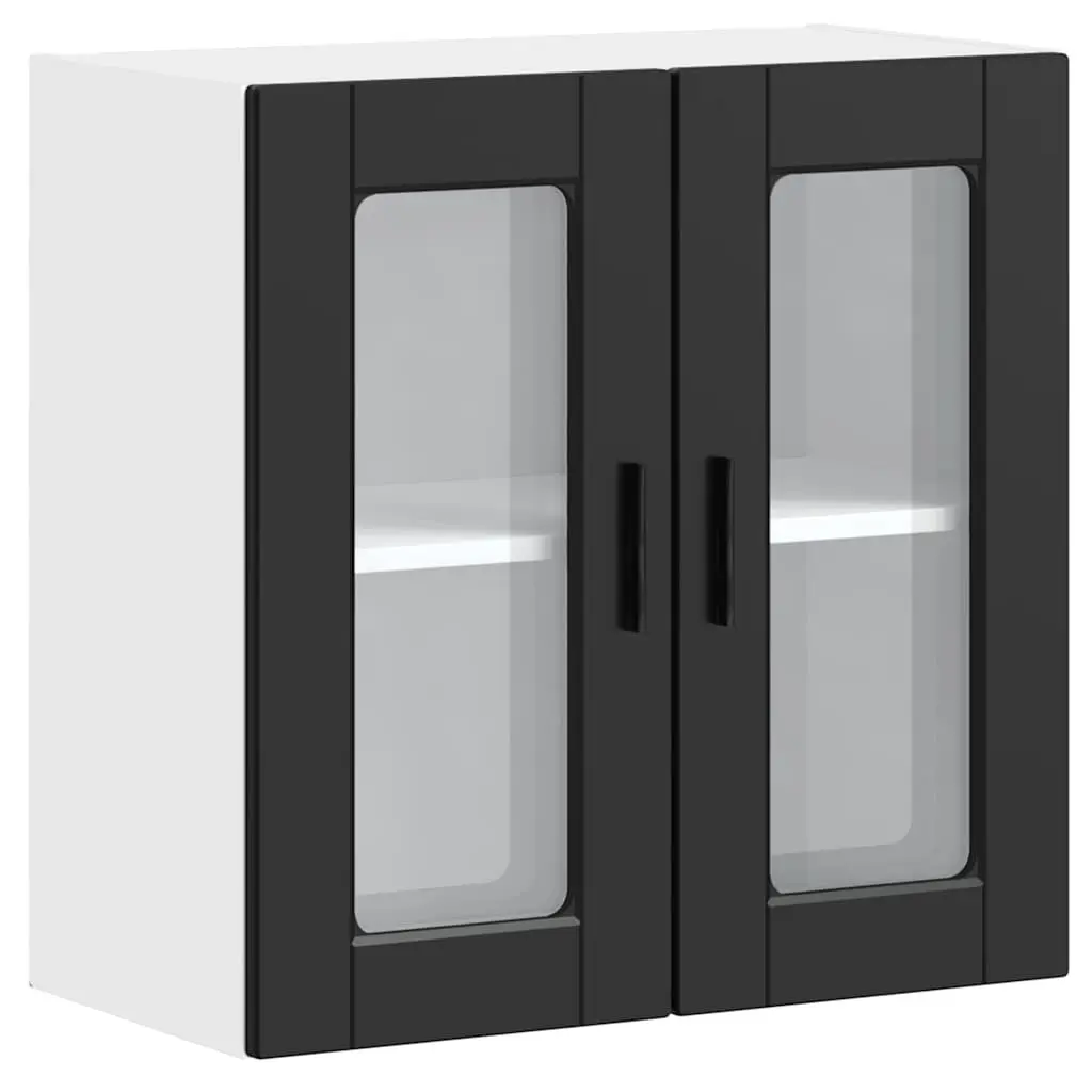 Wall-Mounted Kitchen Cabinet Storage Organiser Black Glass Door