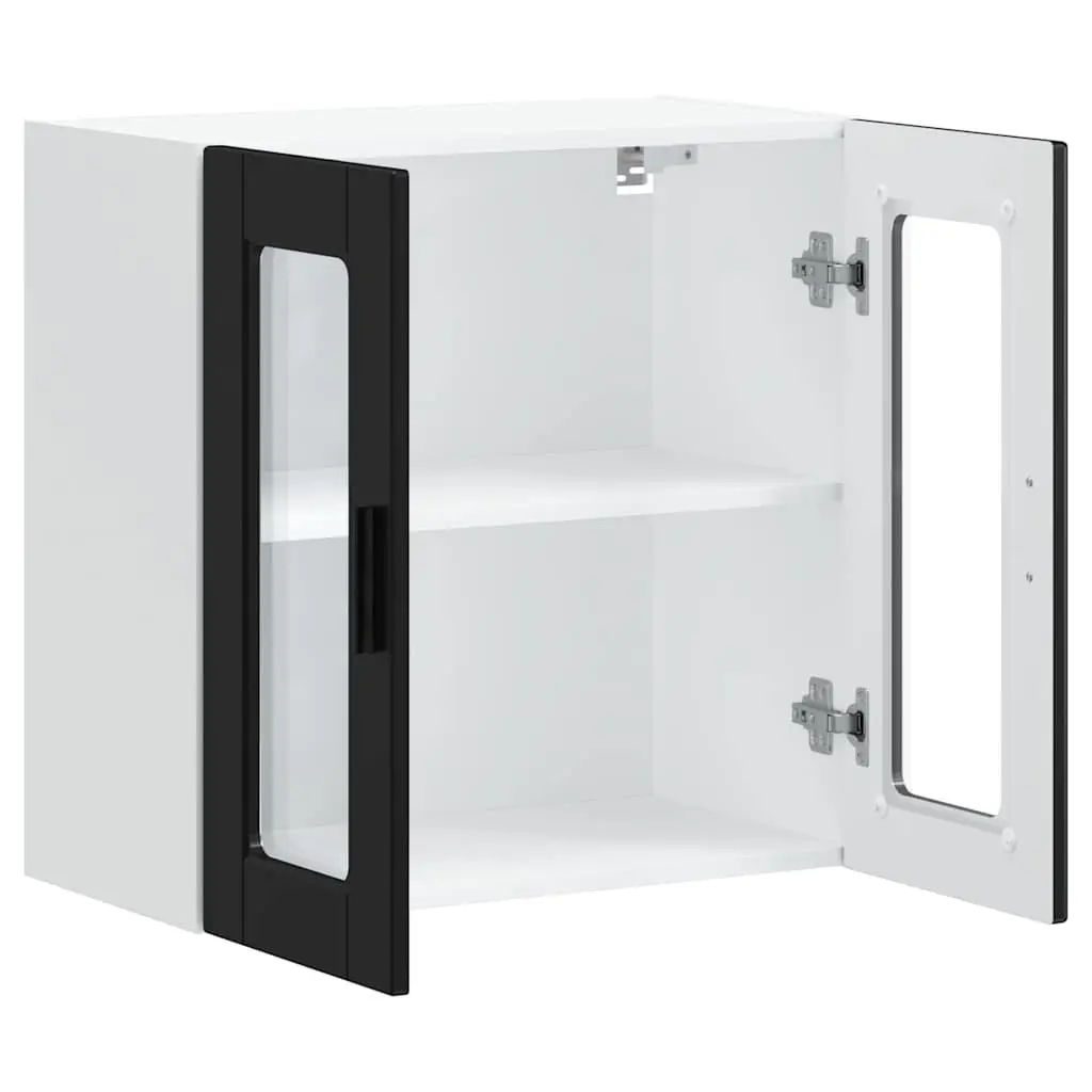Wall-Mounted Kitchen Cabinet Storage Organiser Black Glass Door