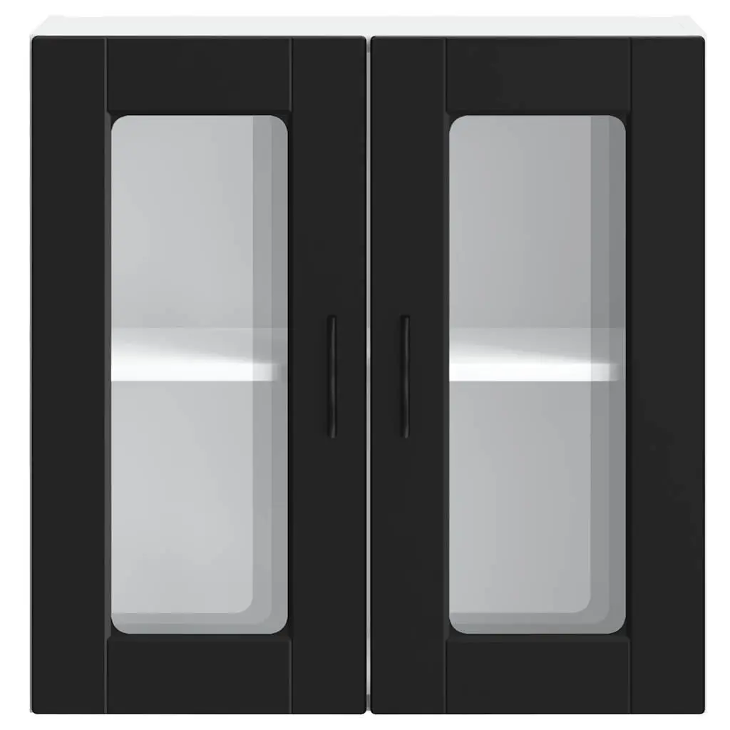 Wall-Mounted Kitchen Cabinet Storage Organiser Black Glass Door