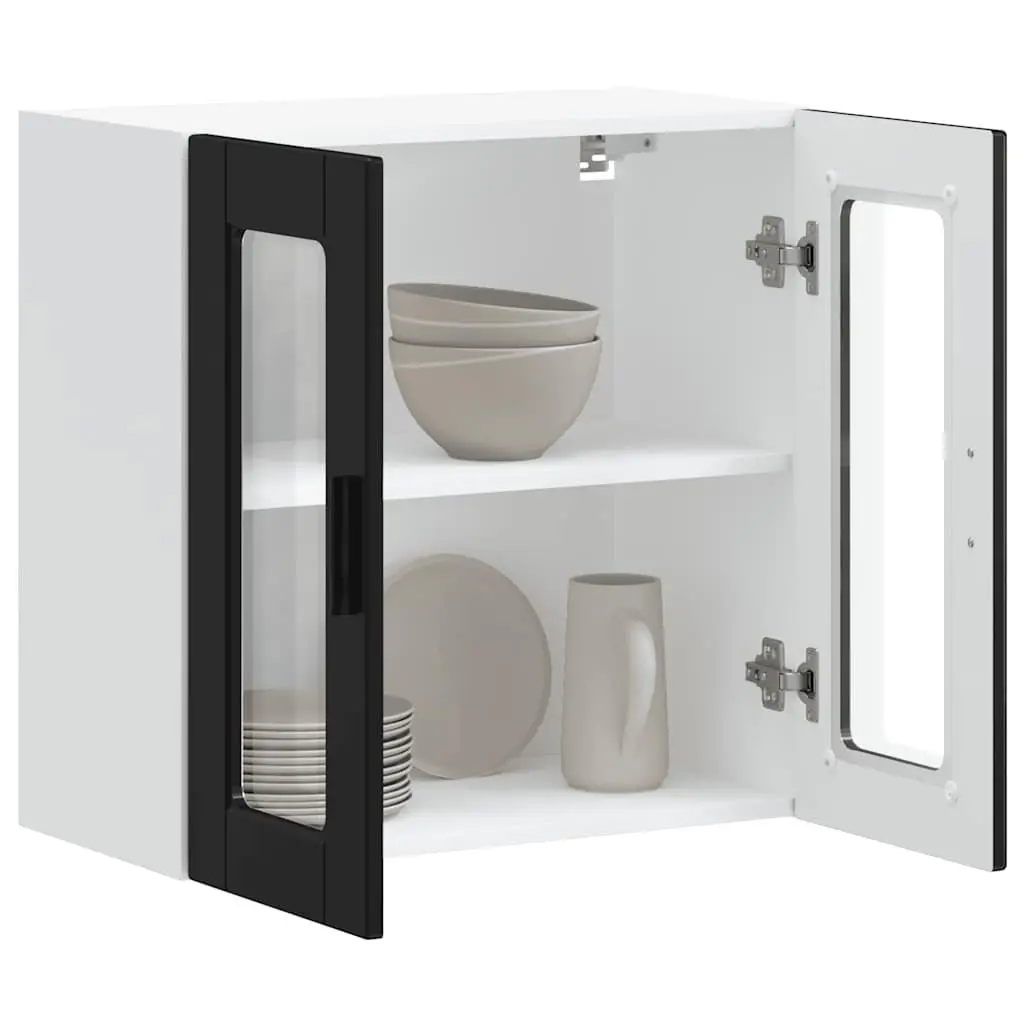 Wall-Mounted Kitchen Cabinet Storage Organiser Black Glass Door