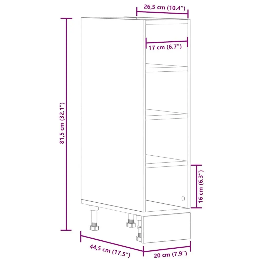 Bottom Kitchen Cabinet White Storage Cupboard Adjustable Feet 20x44.5x81.5cm