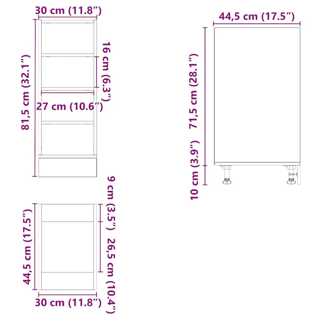 White Kitchen Storage Cupboard 30x44.5x81.5cm