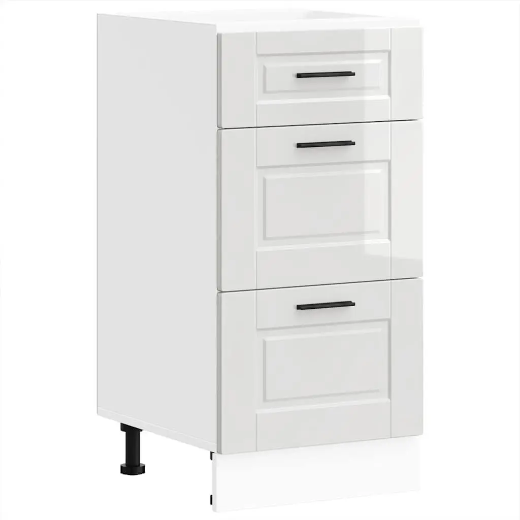 Kitchen Base Cabinet White High Gloss Engineered Wood Storage Cupboard