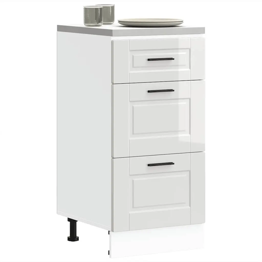 Kitchen Base Cabinet White High Gloss Engineered Wood Storage Cupboard