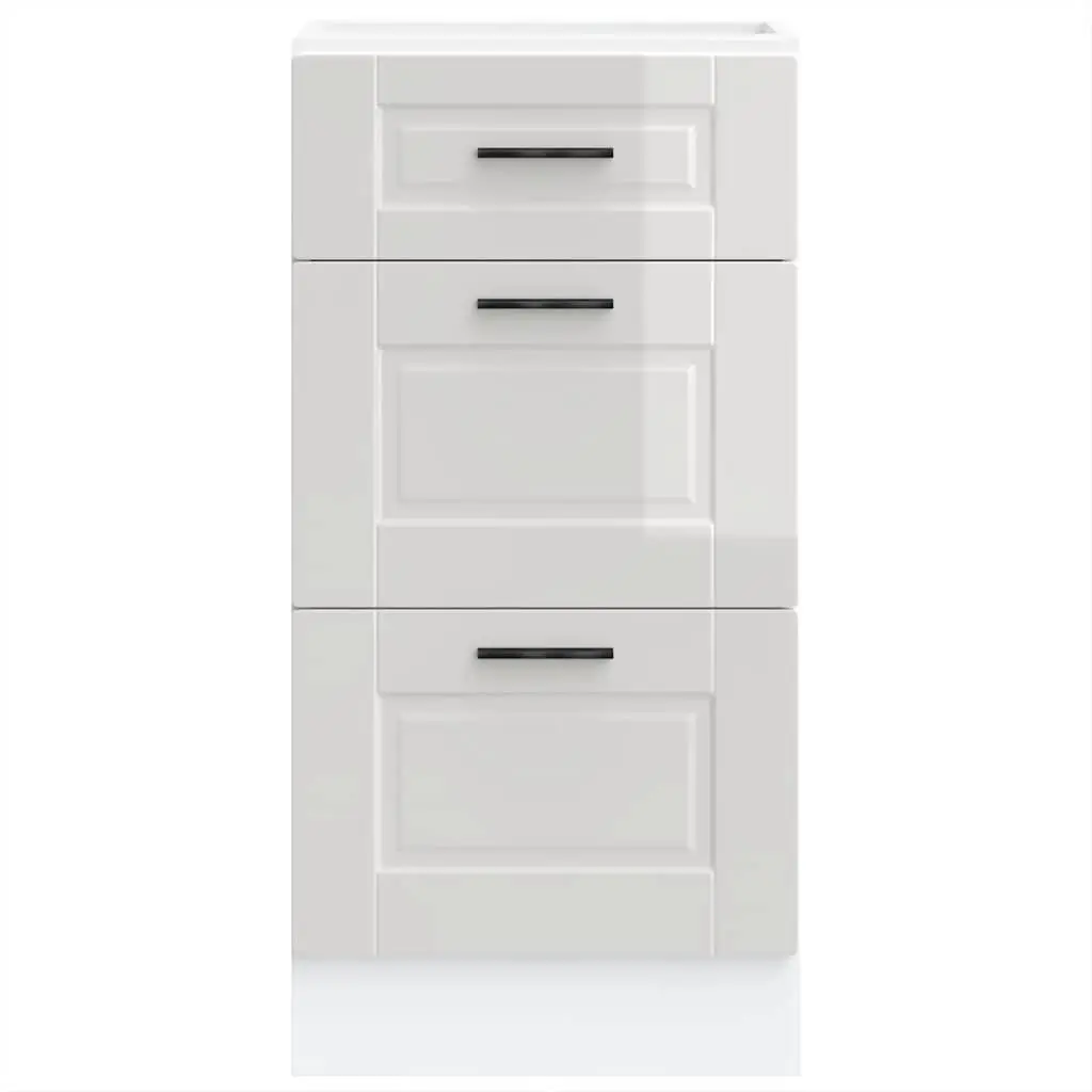 Kitchen Base Cabinet White High Gloss Engineered Wood Storage Cupboard