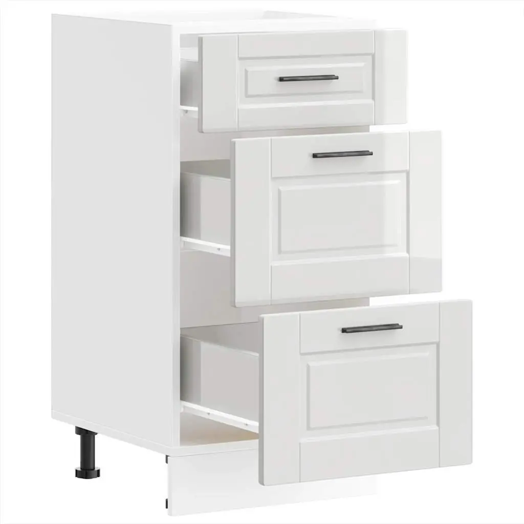 Kitchen Base Cabinet White High Gloss Engineered Wood Storage Cupboard
