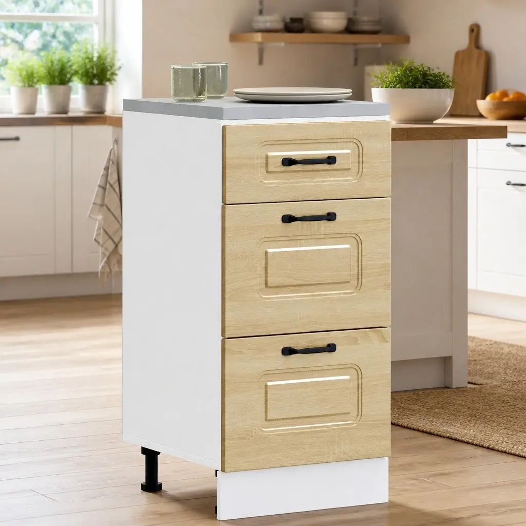 High Gloss White Engineered Wood Kitchen Storage Cabinet Base Size Adjustable