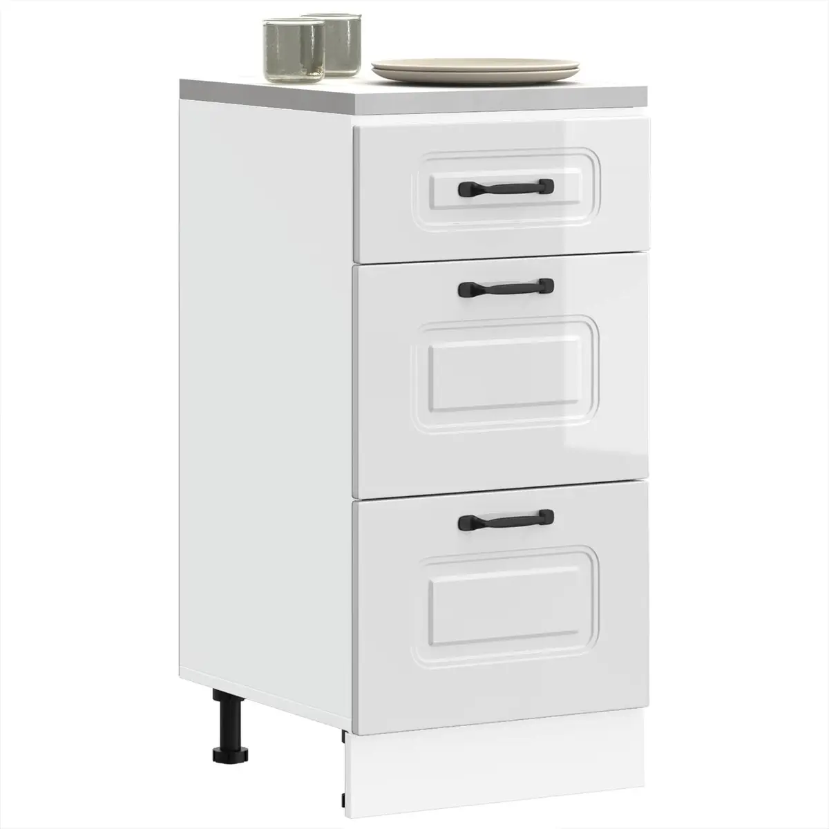 High Gloss White Engineered Wood Kitchen Storage Cabinet Base Size Adjustable