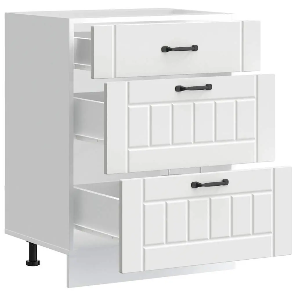 Kitchen Base Cabinet White Engineered Wood Storage Cupboard Adjustable Feet