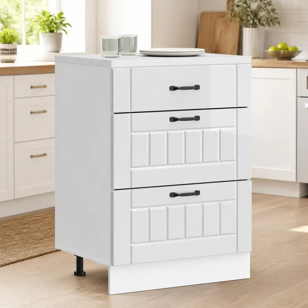 White Kitchen Base Cabinet with Adjustable Feet