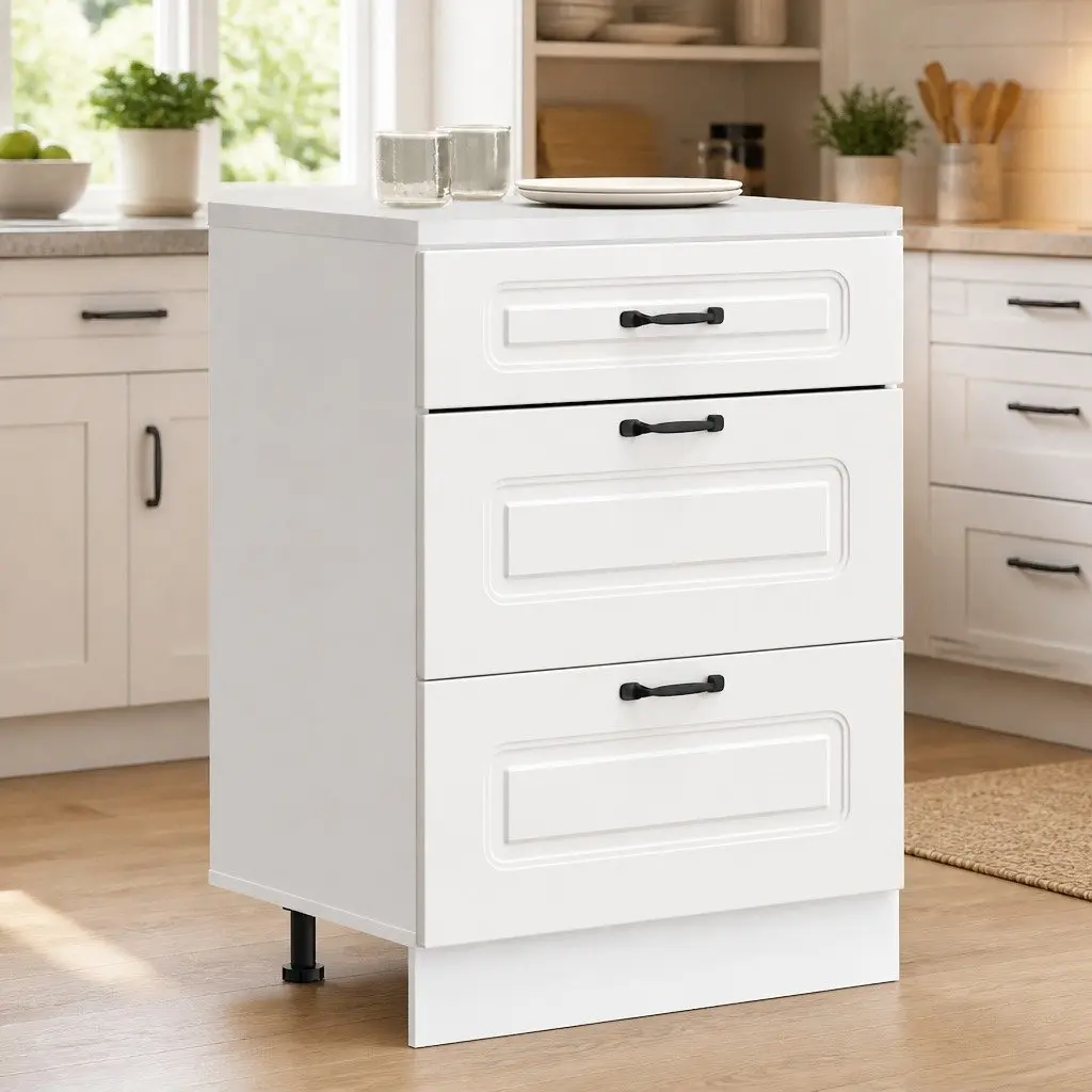 Kitchen Base Cabinet White Storage Cupboard Engineered Wood Adjustable Feet