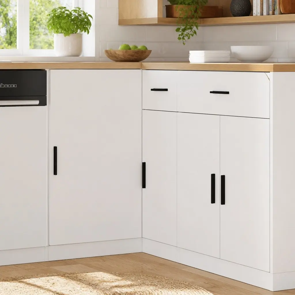 Engineered Wood Kitchen Base Cabinet, White Finish