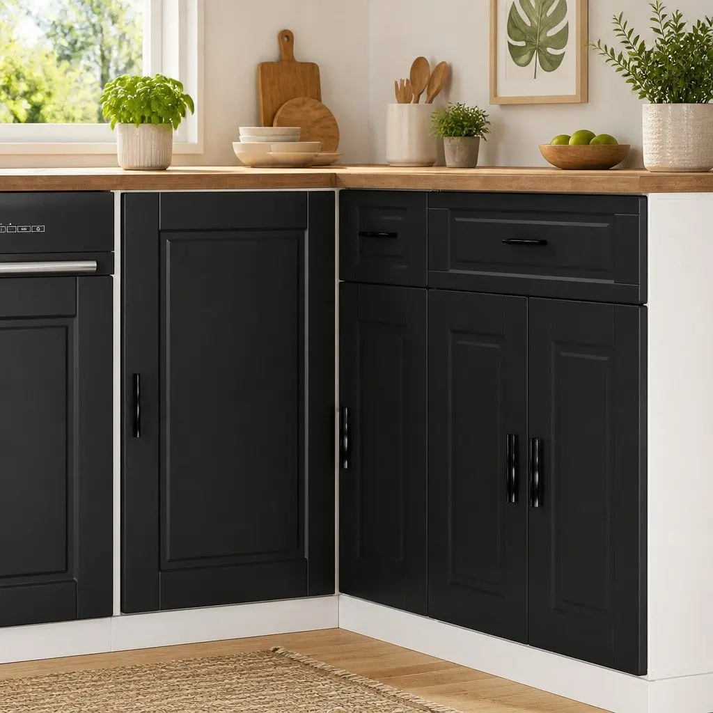 Black Engineered Wood Kitchen Base Cabinet