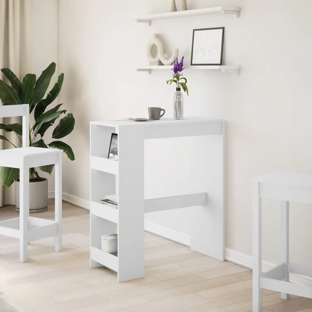 Bar Table with Storage Shelves Kitchen Dining White High Counter Pub Tall
