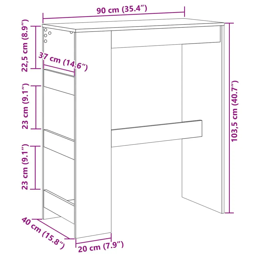 Bar Table with Storage Shelves Kitchen Dining White High Counter Pub Tall